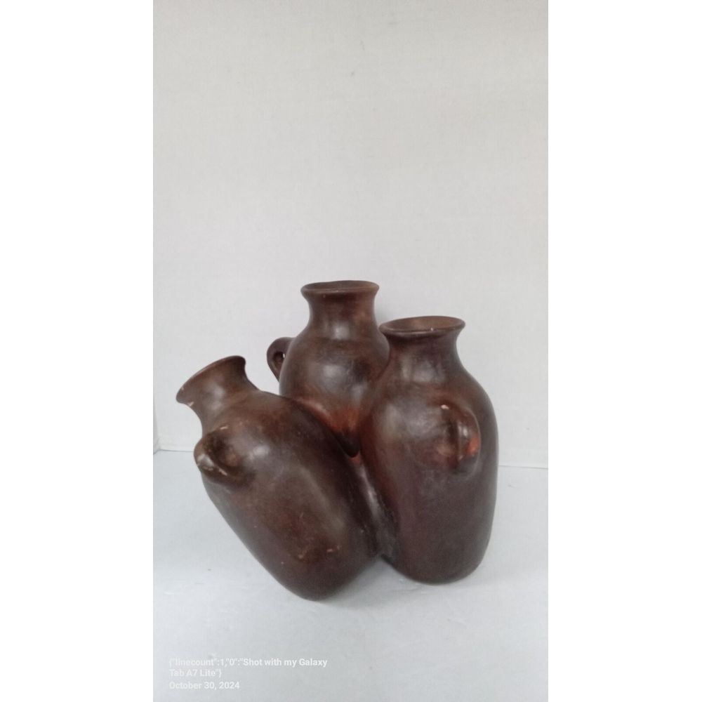 Rustic Pottery Vase Trio Unique Bud Vases Brown Earth Tone Decor